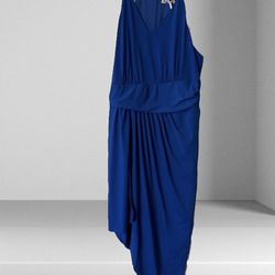 Brand New (Size XL) Royal Blue V-Neck Sleeveless Asymmetrical Dress
