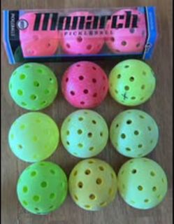 Pickleballs Lot of 12 Monarch & Assorted Outdoor Pickleballs (3 Brand New in Box + 9 Used)