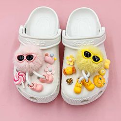 Yellow & Pink Cute Fluffy Balls Charm Set for Croc Shoes / Clogs
