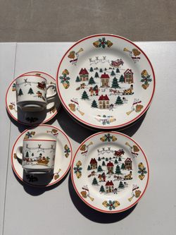 Jamestown China The Joy Of Christmas set of 4 and 2 cups + saucers