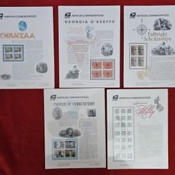 Kwanzaa, Fulbright, O'Keeffe, Pioneers, Holly 1990 Commemorative Stamps