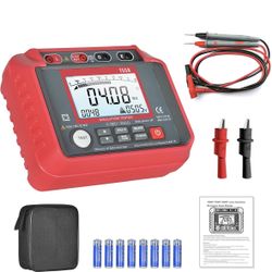 Megohmmeter 0.1MΩ-20GΩ Digital Insulation Resistance Tester with 50V/100V/250V/500V/1000V Output Voltage, Data Logging, 10V~600V AC/DC Voltmet