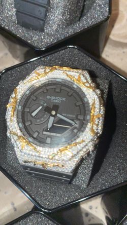 Iced Out Custom Gshock Gold/silver Ak47 Bezel black band