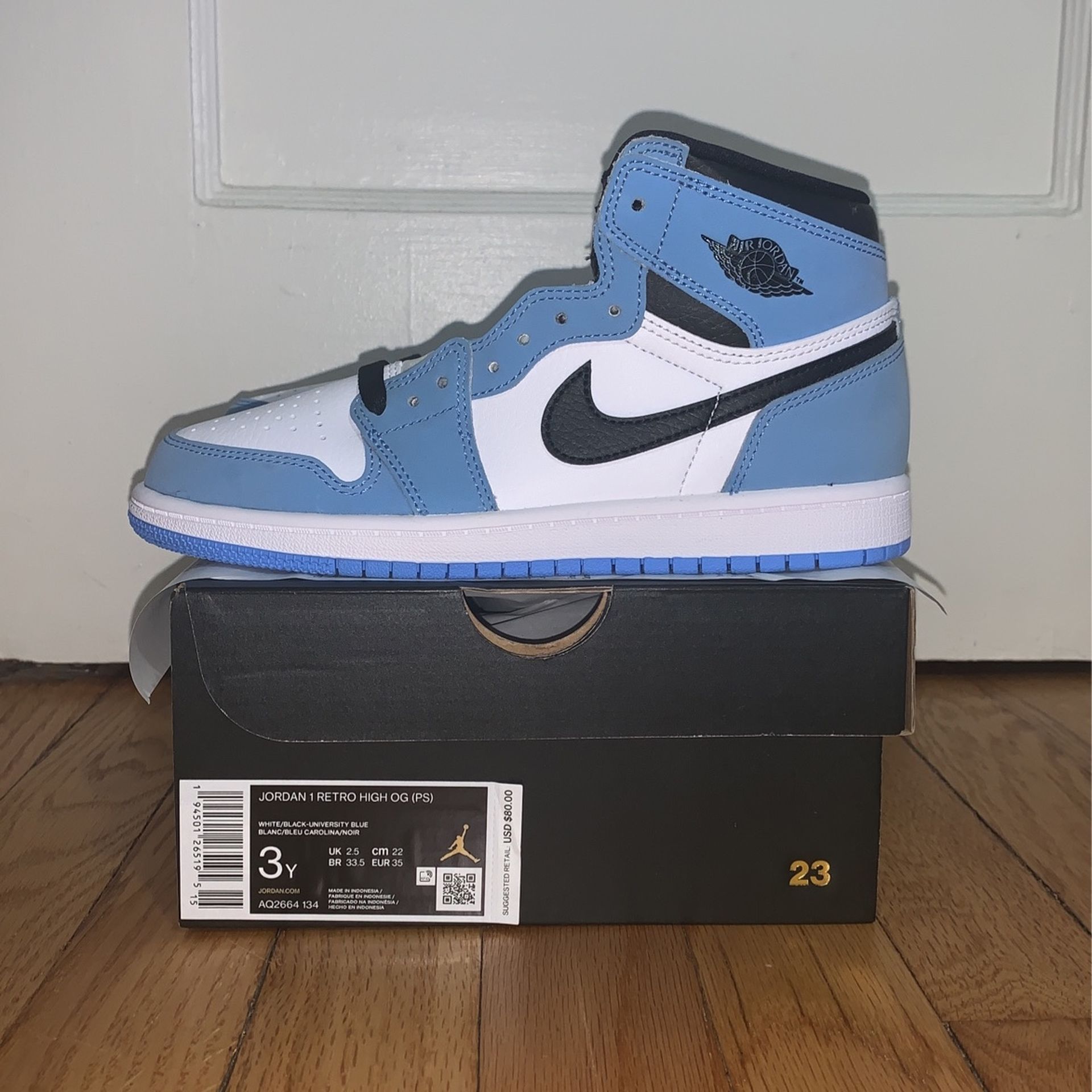 Jordan 1 Retro High OG University Blue (PS) Size 3Y