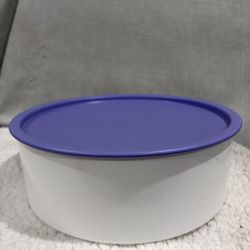 Vintage Tupperware One Touch White Canister  W Purple Lid 3421A-1