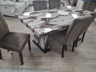 *Labor Day Now!!!*---Best Selling Ashley Marble Top Dining Table Sets W/6 Soft Fabric Chairs---Now $1399!!!---Delivery/Financing🤭