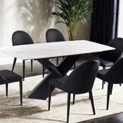 Brand New Black & White 7pc Modern Style Dining Table Set 