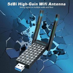 new USB WiFi Adapter, 1300Mbps Wireless Network Adapter Dual Band 5GHz/2.4GHz WiFi Dongle USB 3.0 5dBi Antenna WiFi Adaptor for Desktop PC, Support Wi