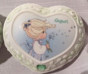 Precious Moments Heart Shaped August Birthstone Keepsake Trinket Box