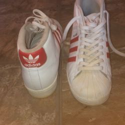 Men’s Adidas Model J White And Red Size 8 1/2