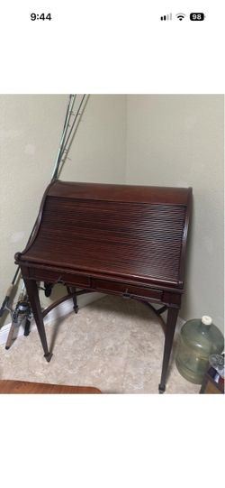 Antique Vintage Oak Roll-Top Desk | Solid Wood Secretary Writing Desk with Roll