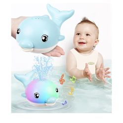 Bath Toys, Rechargeable Baby Bath Toys, Dolphin Sprinkler Bath Toy with Light Up Music,Bathtub Water Toy, Birthday Gifts for 1-6 Years Old Boys Girls