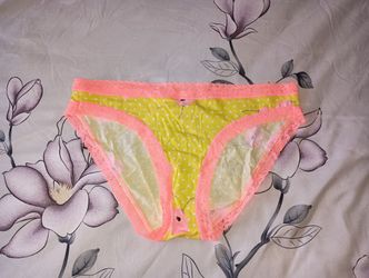 NWT Women's Yellow White Polka Dot Pink Lace-Trim Poppy Flower Floral Bikini Panty