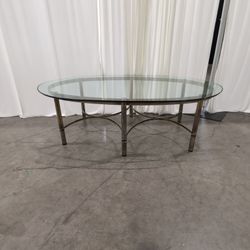 Brass Tone Oval Glass Top Coffee Table