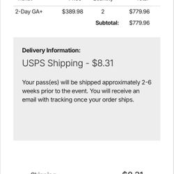 $750 2 wonderland tickets 2day GA+