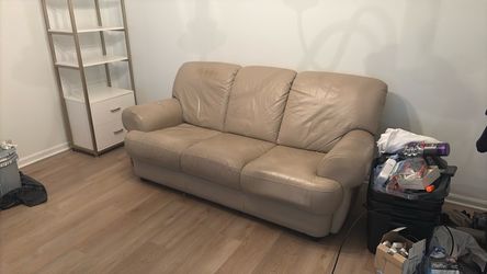 Beige Leather Loveseat Sofa