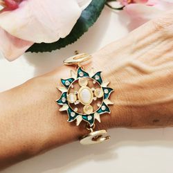 Gold blue moon and sun toggle clasp retro style women's bracelet gift new
