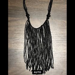 Vintage Multi Strand Black Beaded Necklace 