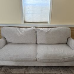 Plush Beige Canvas Down-Filled Sofa