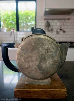 Vintage silver plated teapot, Art Deco Style, black wood handle