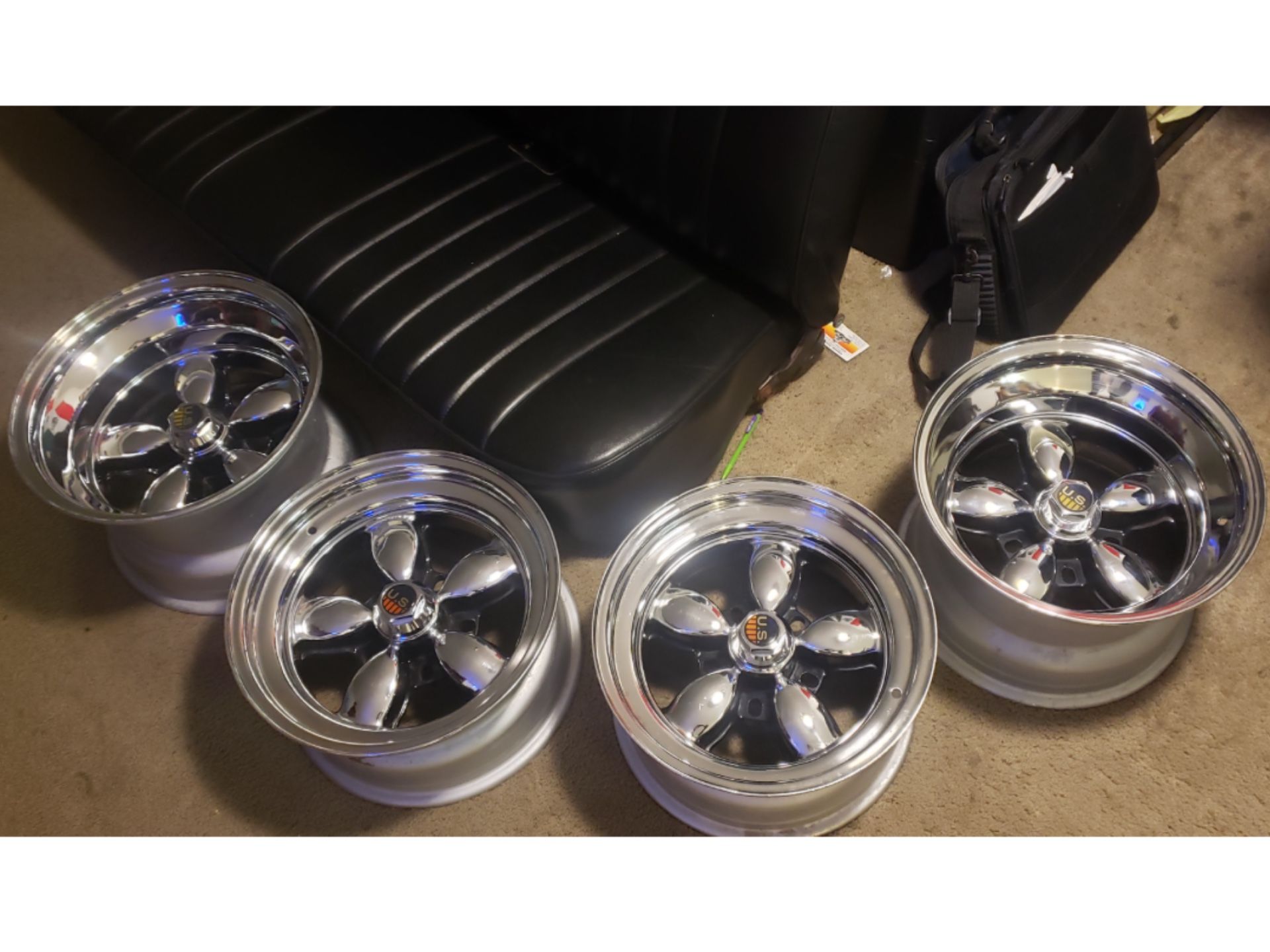 15” AMERICAN RACING DAISY CHROME CHEVROLET WHEELS, 2-15”x8” AND 2-15 ...