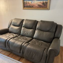Manual Leather Reclining Sofa