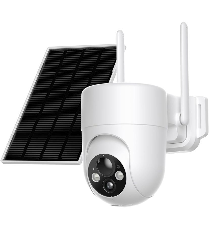 Solar Camera Outdoor Wireless, 2K Color Night Vision, Security Cameras Wireless Outdoor with 360°View, 4X Zoom, Battery Powered, 2.4GHz WiFi Solar Cam