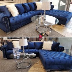 New Large Velvwt Sectional 125x90 (black,blue,grey)