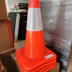 (4) 18 in. Orange Reflective Molded PVC Traffic Safety Cone with Durable Base