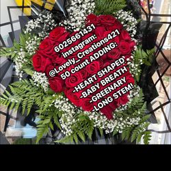 Lux 50 Long stem Roses With Baby Breath And Heart Shaped 