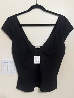 Free People Black Deep V-Neck Blouse XL NWT