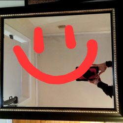 Black Frame Hanging Mirror Gold Rope Accent Horizontal or Vertical Hang