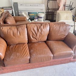 Faux Leather Long Couch 