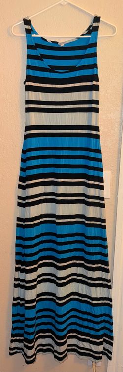 Striped Tank Maxi Dress Size S Sleeveless Jersey Knit Casual Blue Black