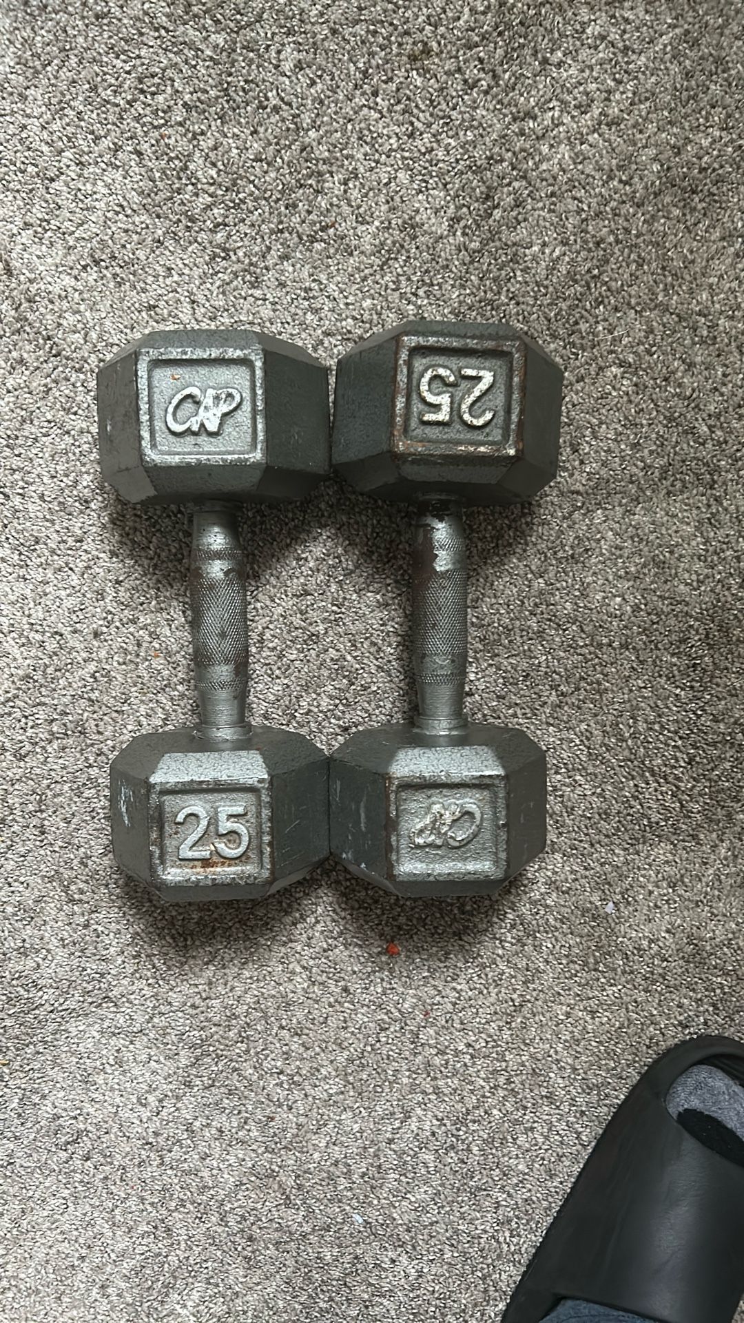 2, 25 pound dumbbells