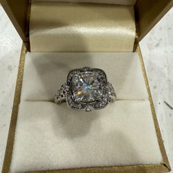 Unique 14k White gold diamond and mossanite size 7 engagement ring