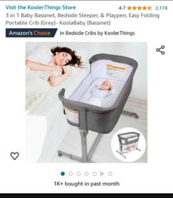 3 In 1 Baby Bassinet Bedside Sleeper And Playpen Easy Folding  Portable Crib (grey)koolababy (bassinet)