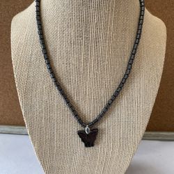 Natural stone hematite butterfly beaded necklace with screw clasp