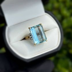 Jewelry 18k solid yellow gold aquamarine 9.40 CTW ring sz 5.00
