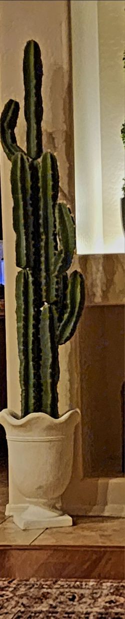 Large 7 foot faux Columnar Cactus in White Urn Planter