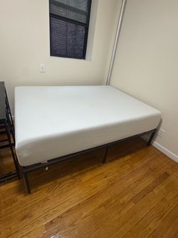 Zinus 12 Inch Queen Green Tea Memory Foam Mattress and NEW JETO Full Metal Bed Frame