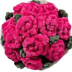 Crochet Bouquet Of Roses 10" Custom, Handmade Floral Arrangement 