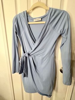 Attached Light Blue Wrap Mini Dress