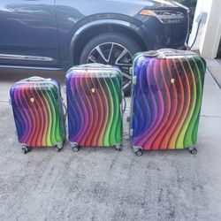3 Piece Rainbow Hard Side Luggage Set