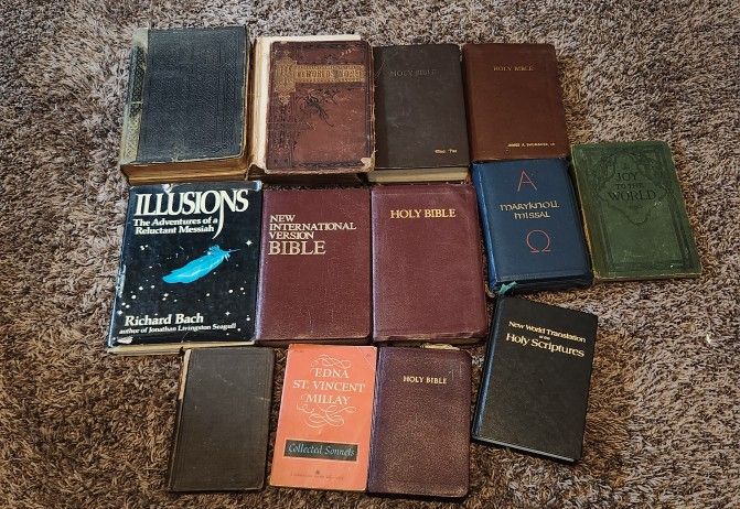 Lot Of 13 Vintage And Antique Bibles And Books