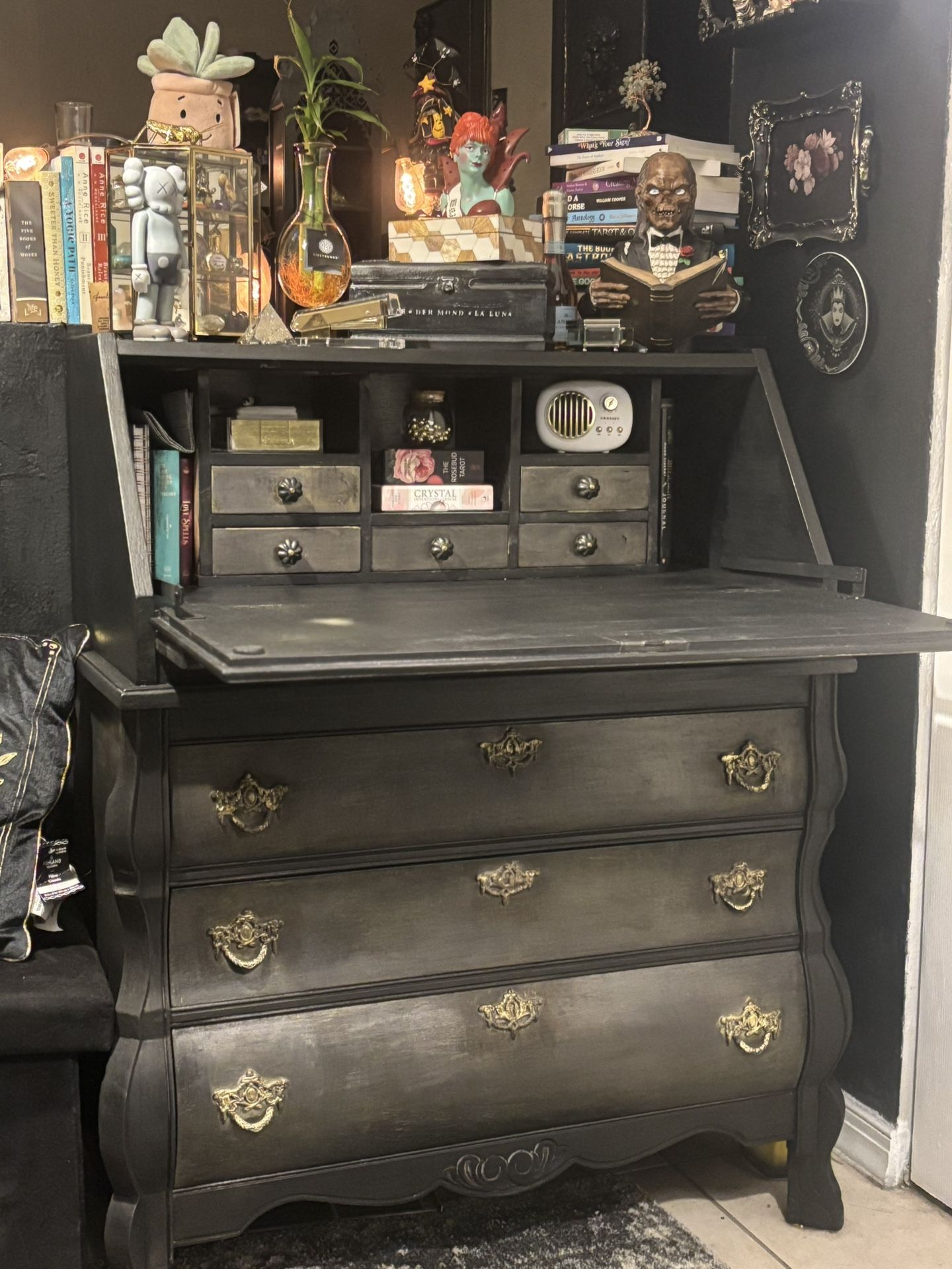 VINTAGE HAND PAINTED DROP LEAF SECRETARY DESK