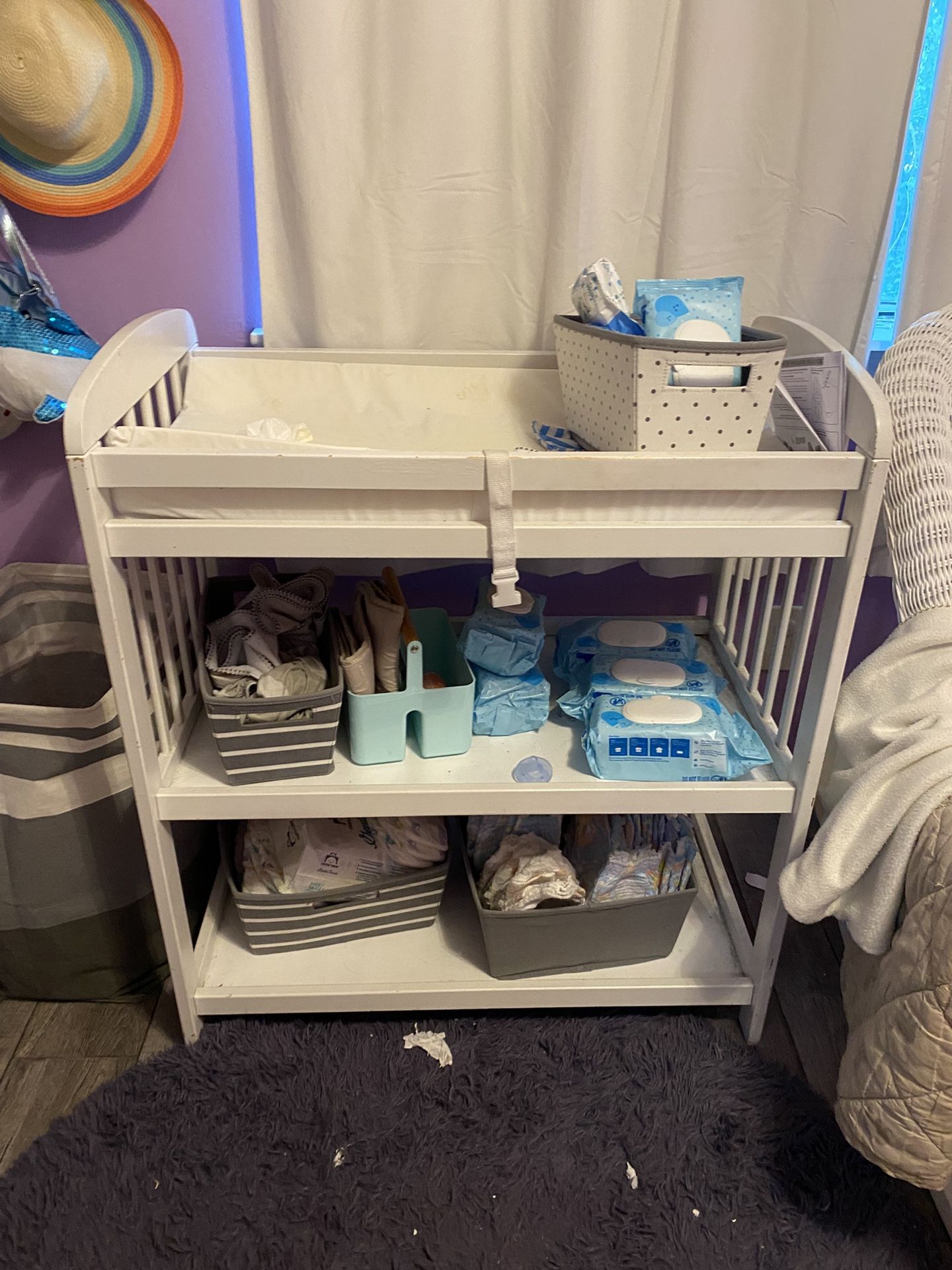 White Wooden Changing Table With Pad