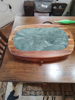 Marble top cheese board with cutlery