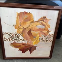 painting oil canvas leaves wood framed ART
