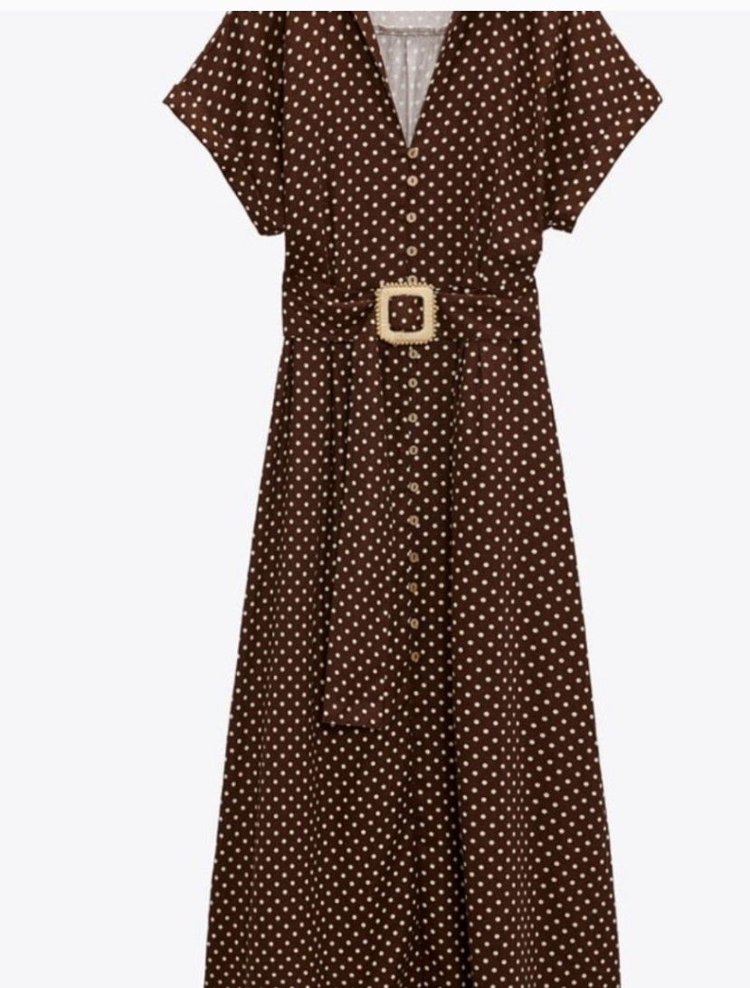 Linen Polka Dot Midi Dress - Zara